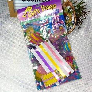 Vintage Easter Basket Gift Bag Wrap With Ribbon and tags.